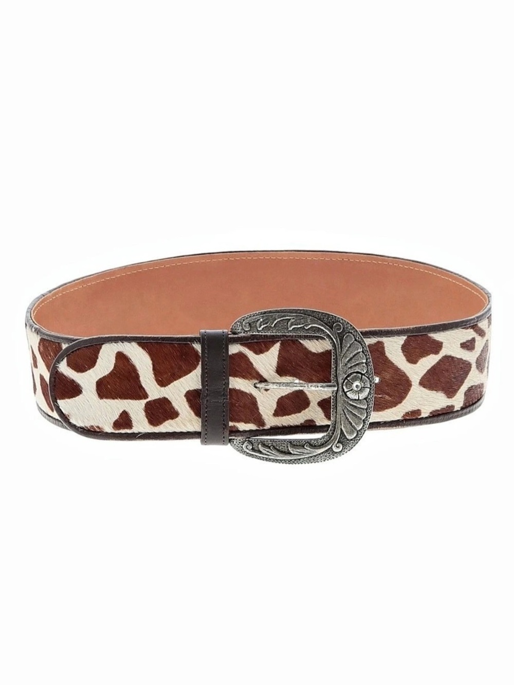 Leather Buckled Brown & White Animal Print Belt